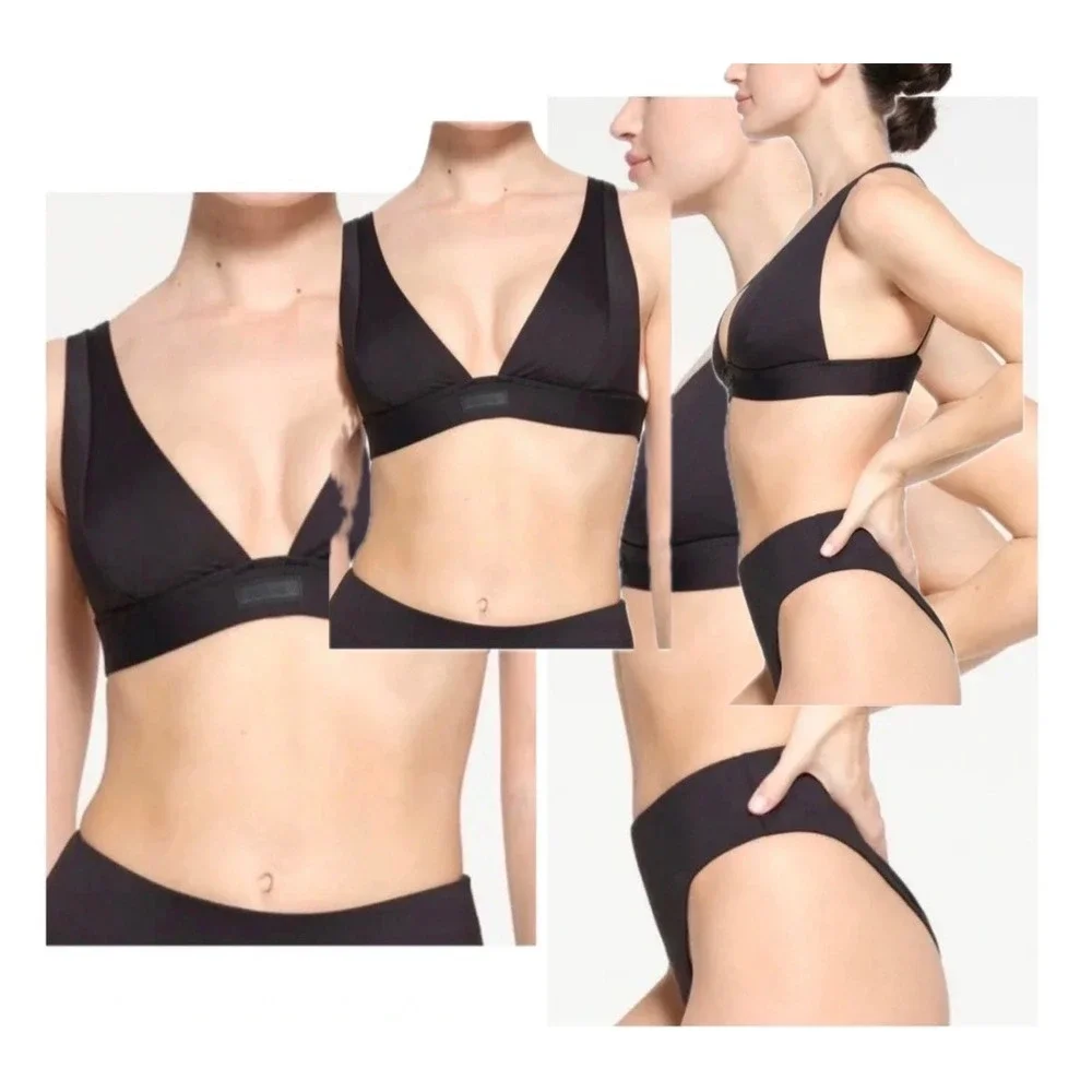 SKIMS Signature Swim Fixed Triangle Bikini Top Onyx Black Small BT-TRI-7493W NWT